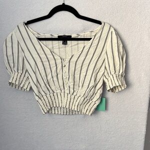 Forever 21 Cream and Black Striped Blouse